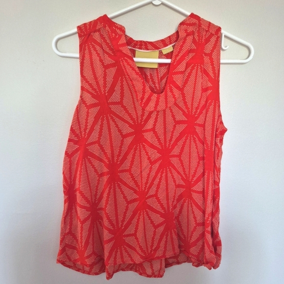 Maeve By Anthropologie Orange & White Abstract Sleeveless Blouse – Size 2 - Picture 1 of 4